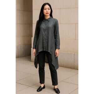 Nicholas K NWT Cotton Dye Black Hi-low Tunic Shirt Sz XS Lagenlook Edgy Artsy